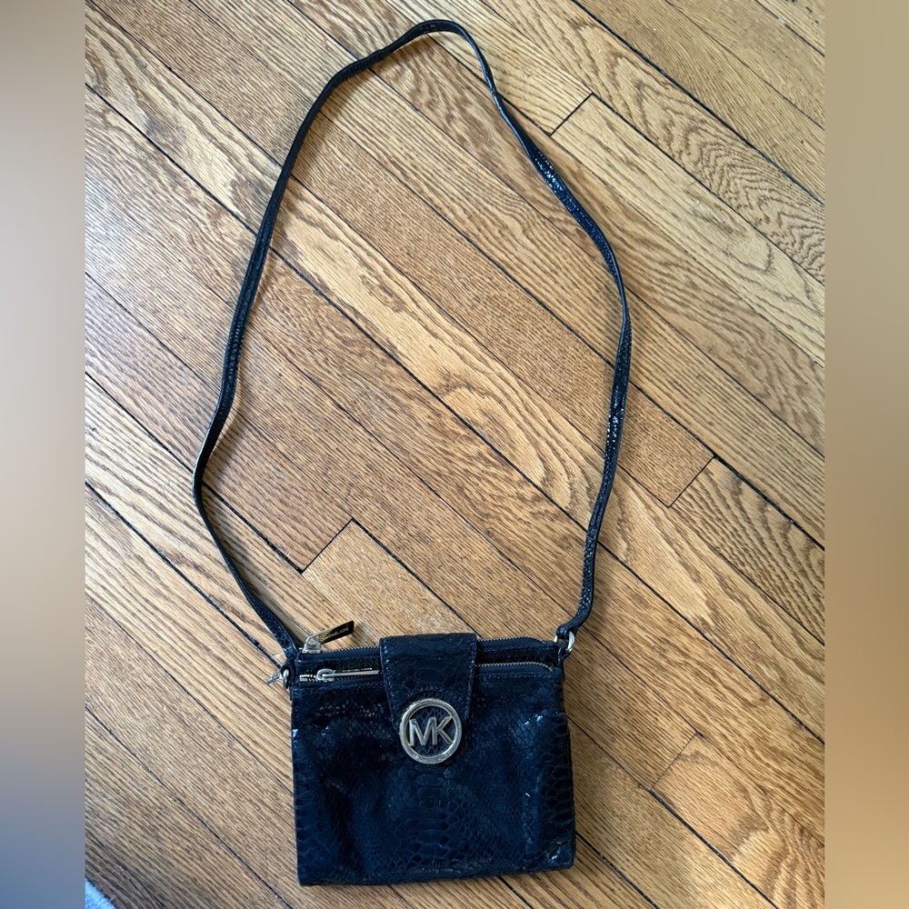 Michael Kors Fulton Black Python Embossed Leather Crossbody